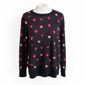 Valentine's Day Womens Black Heart Sweater Cotton Blend Print Crewneck Plus 3X